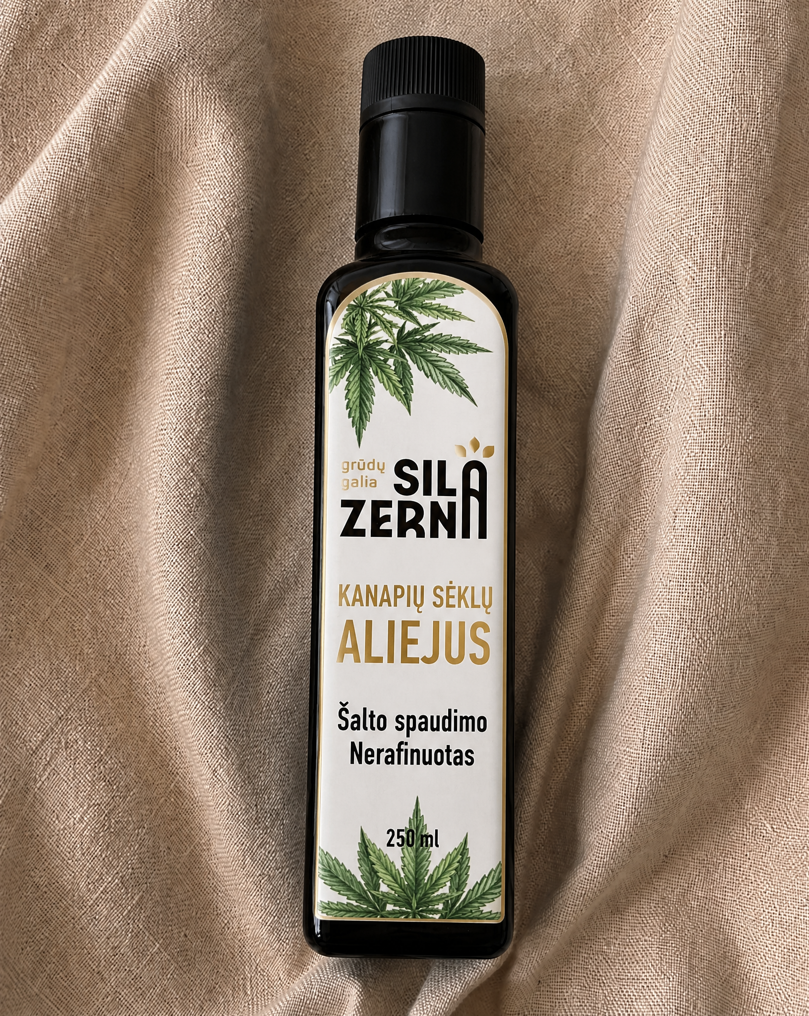 Nerafinuotas, šalto spaudimo kanapių sėklų aliejus
