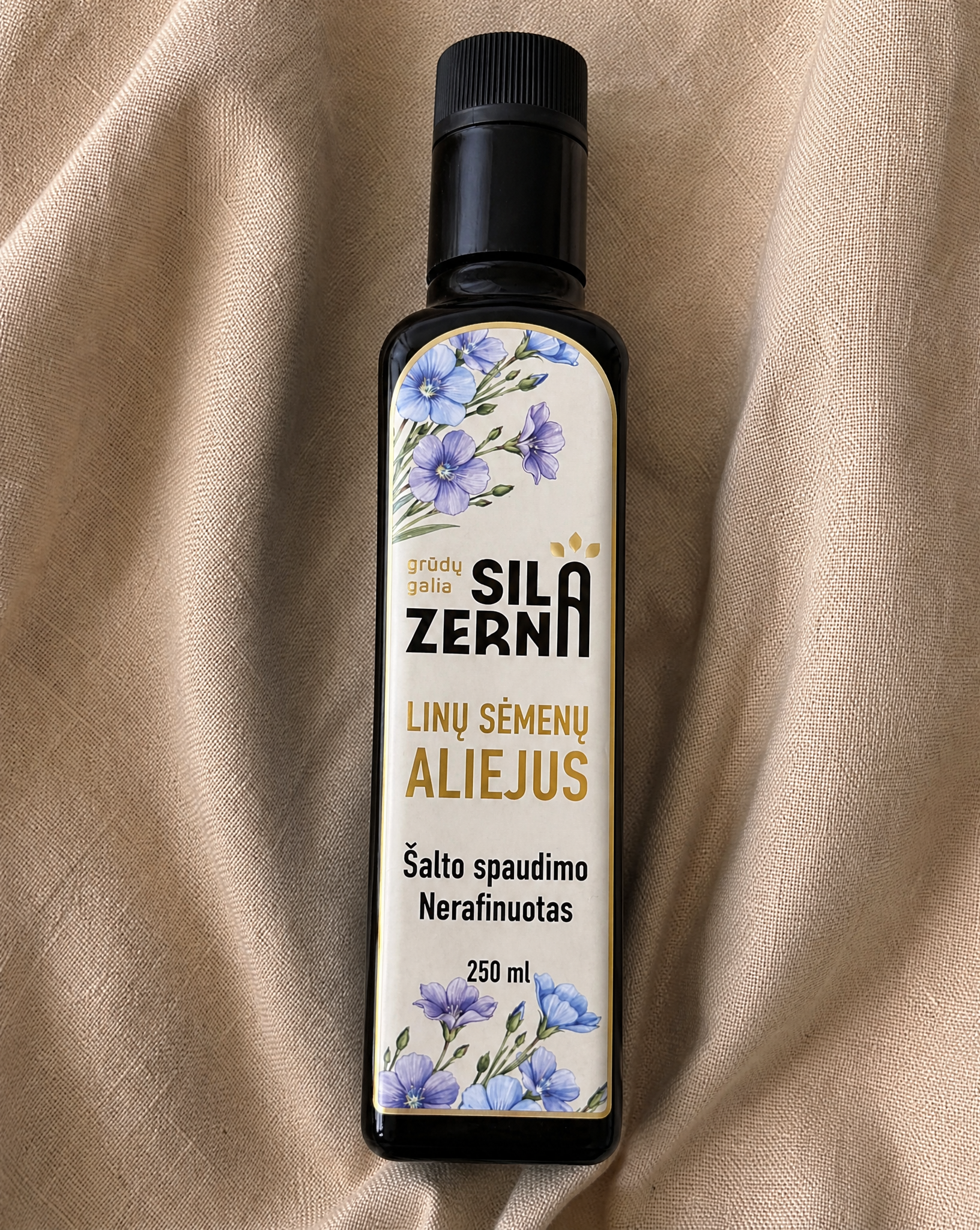 Nerafinuotas, šalto spaudimo linų sėmenų aliejus