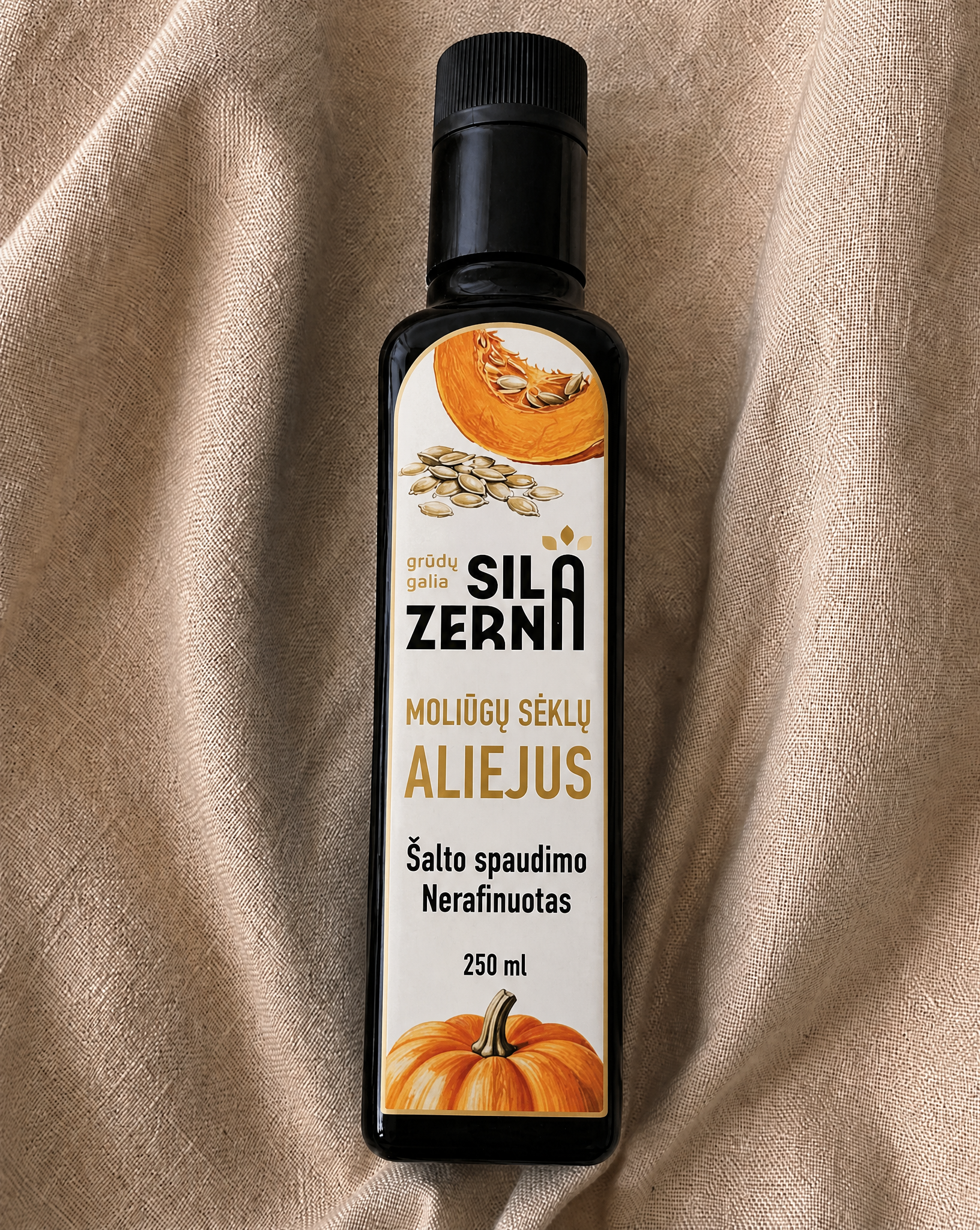 Nerafinuotas, šalto spaudimo moliūgų sėklų aliejus